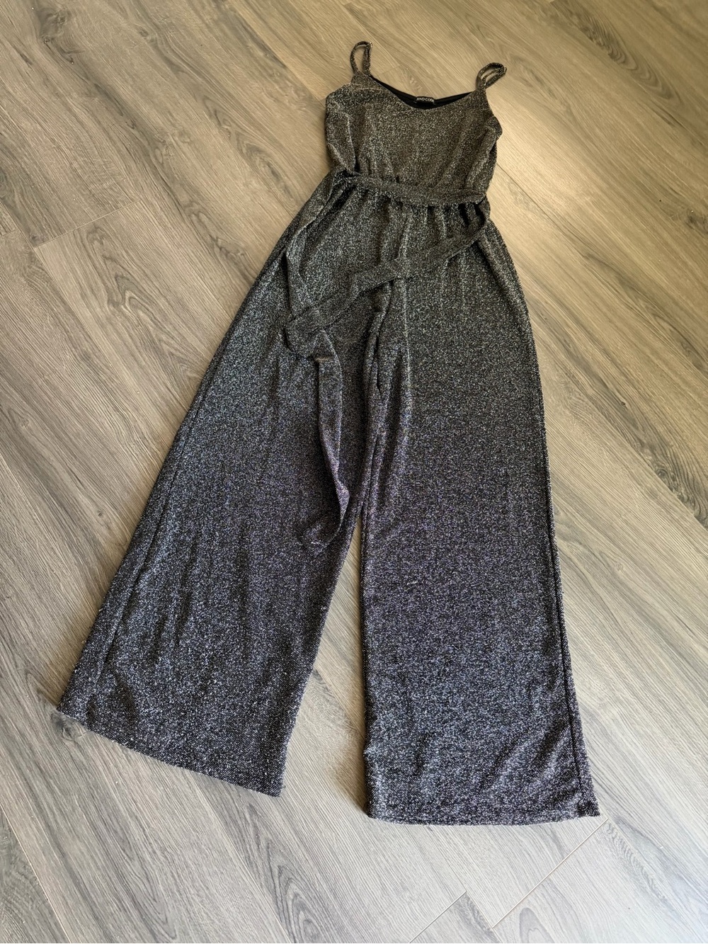 Mind Code Metallic Black Sparkle Wide-Leg Jumpsuit Size Medium - Picture 1 of 3